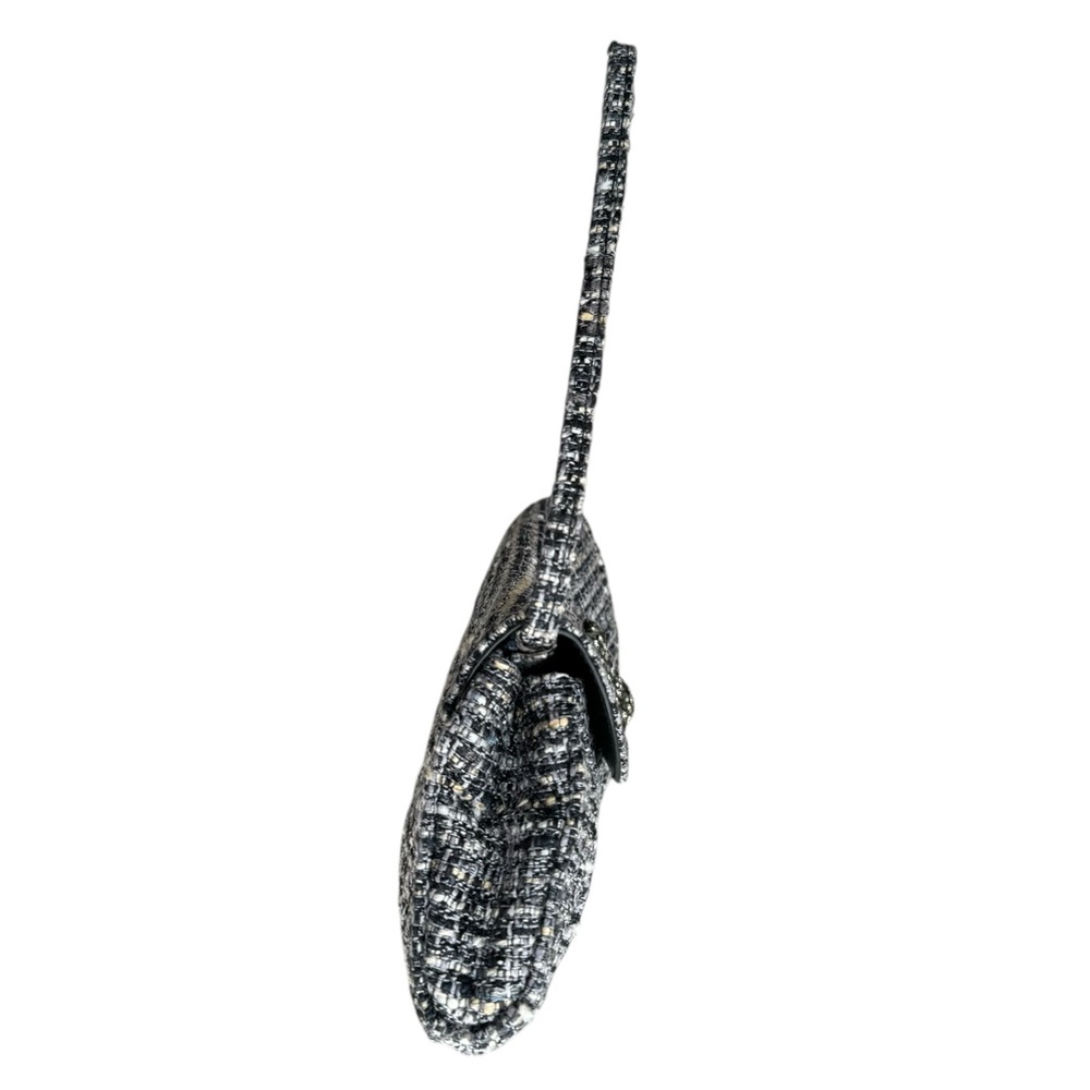 NEW Stuart Weitzman Tweed Rhinestone Flap Bag Grey Small Shoulder Bag Clutch - Picture 8 of 15